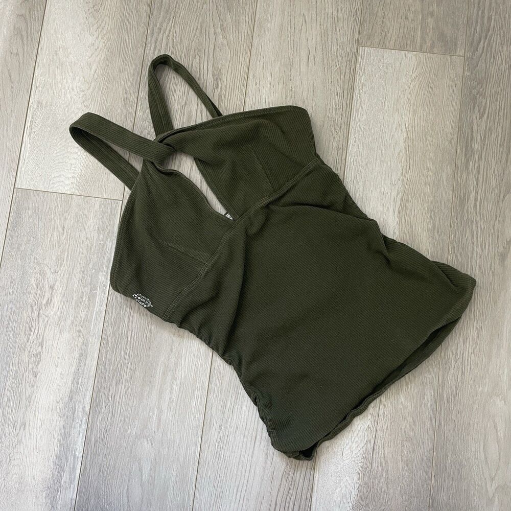 Free People Tank ribbed keyhole criss cross womens Green (small) workout pilates
